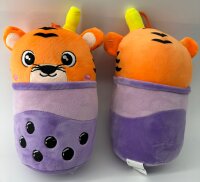 Bubble Tea Plüschtier 20 cm Boba Kuscheltier Plüschpuppen Weiche Bubble Tea Kuscheltier Tee Weiche Puppe Teetasse Kissen Kinderspielzeug (Bubble Tea Tiger lila orange 20 cm)