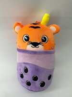 Bubble Tea Plüschtier 20 cm Boba Kuscheltier Plüschpuppen Weiche Bubble Tea Kuscheltier Tee Weiche Puppe Teetasse Kissen Kinderspielzeug (Bubble Tea Tiger lila orange 20 cm)