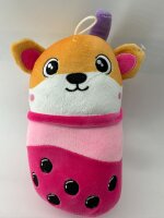 Bubble Tea Plüschtier 20 cm Boba Kuscheltier Plüschpuppen Weiche Bubble Tea Kuscheltier Tee Weiche Puppe Teetasse Kissen Kinderspielzeug (Bubble Tea Hund Bär Pink Orange 20 cm)