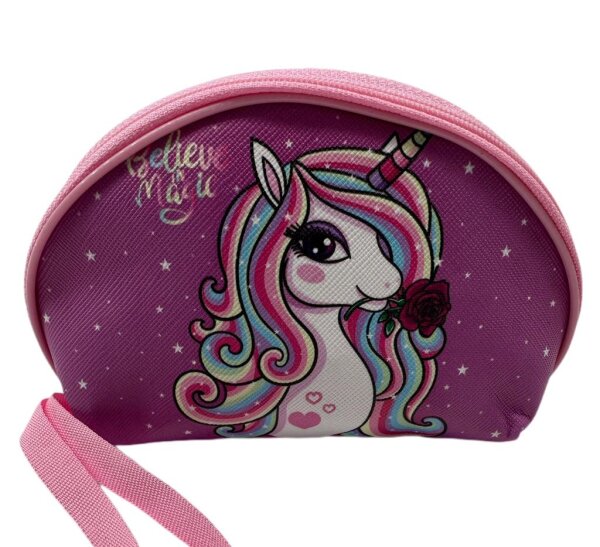 Portemonnaie Make-up Tasche 15 cm - Schminktasche Einhorn Design lila