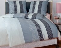Janine Feinbiber Wende-Bettwäsche Davos 6456-08 155x220 cm + 80x80 cm Bordüre paisley Streifen silber Anthrazit grau