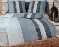 Janine Feinbiber Wende-Bettwäsche Davos 6456-08 155x220 cm + 80x80 cm Bordüre paisley Streifen silber Anthrazit grau