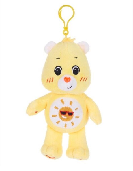 Glücksbärchi Kuscheltier Care Bears Plüsch Plüschfigur Teddybär Stofftier Glücksbärchen für Kinder Sonnenschein Bärchi gelb Bagclip 14 cm