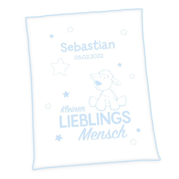 Herding Baby Unicade Decke Lieblingsmensch weiß/hellblau Kuscheldecke 75/100 cm