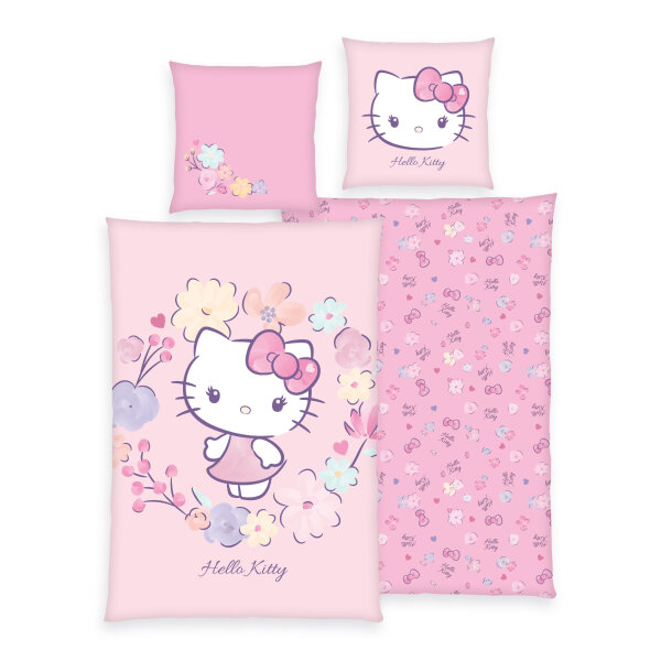 Herding Hello Kitty BIO-Flanell-Bettwäsche GOTS Bettwäsche 40x60 Hoteleinschl. /100x135 Knopfleiste