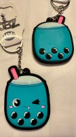 Schlüsselanhänger 6cm Mini Anhänger Geschenk Cartoon Schlüsselanhänger Silikon Schlüsselanhänger für Handyhülle Charme Rucksack Geschenk Bubble Tea blau