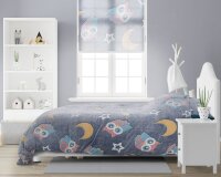 Soma Kinderbettwäsche Winter Glow in the dark Night Owl Mond Stern Eule 135cm x 200cm - Plüsch Weich - Kinder Bettbezüge mit Reißverschluss - Kinder Bettwäsche Set mit 1 Kissenbezüge 80cm x 80cm leuchtet im Dunkeln