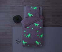 Soma Kinderbettwäsche Winter Glow in the dark Unicorn Unicorn Einhorn Sterne 135cm x 200cm - Plüsch Weich - Kinder Bettbezüge mit Reißverschluss - Kinder Bettwäsche Set mit 1 Kissenbezüge 80cm x 80cm leuchtet im Dunkeln