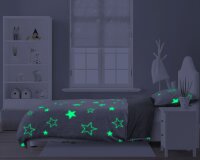 Soma Kinderbettwäsche Winter Glow in the dark Stars Stern Stars 135cm x 200cm - Plüsch Weich - Kinder Bettbezüge mit Reißverschluss - Kinder Bettwäsche Set mit 1 Kissenbezüge 80cm x 80cm leuchtet im Dunkeln