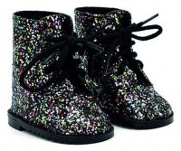 Puppenschuhe Schuhe Boots schwarz Glitzer Puppenbekleidung für Puppe 43 cm