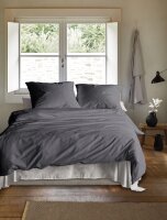 Irisette Tencel-Satin Bettwäsche Set Lotus 8521 grau 140 x 200 cm + 1 Kissenbezug 90x70 cm