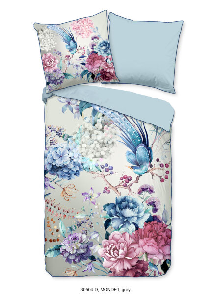 Descanso Mako Satin Bettwäsche 155 X 220 cm + 1- 80 X 80 cm Mondet flowers grau