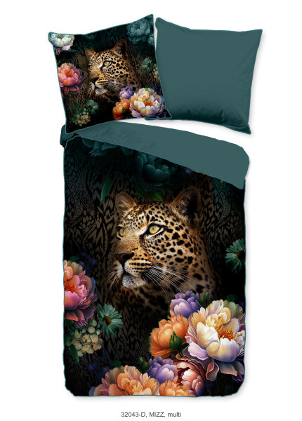 Descanso Mako Satin Bettwäsche 200 X 200 cm + 2- 80 X 80 cm Mizz flowers and a leopard bunt