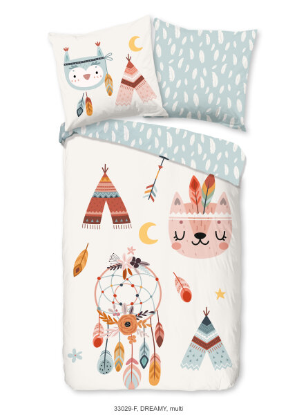 Good Morning Flanell Bettwäsche 135 X 200 cm + 1- 80 X 80 cm Dreamy teepee tents / boho bunt