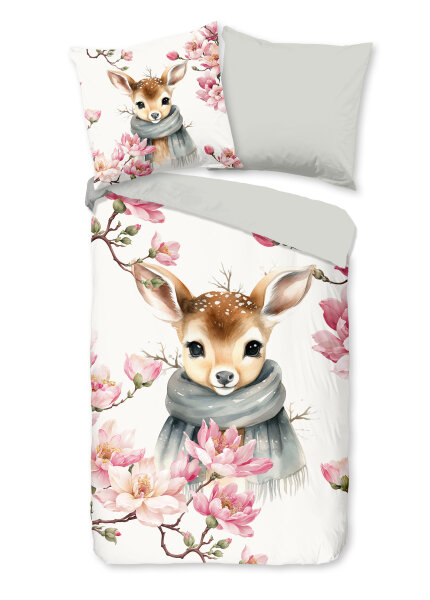 Good Morning Renforcé Bettwäsche 135 X 200 cm + 1- 80 X 80 cm Leone deer with scarf bunt