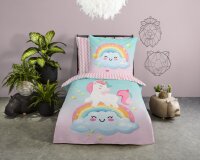 Good Morning Renforcé Bettwäsche 135 X 200 cm + 1- 80 X 80 cm Sweety unicorn & rainbow bunt