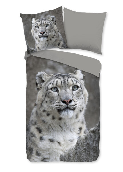 Good Morning Flanell Bettwäsche 155 X 220 cm + 1- 80 X 80 cm Chief white snow leopard grau