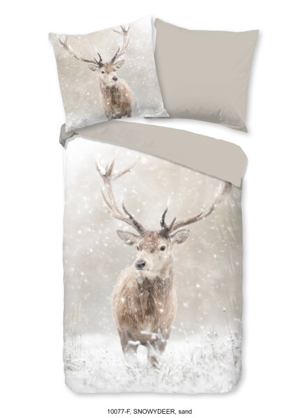 Good Morning Flanell Bettwäsche 135 X 200 cm + 1- 80 X 80 cm Snowydeer deers in winter landscape natur