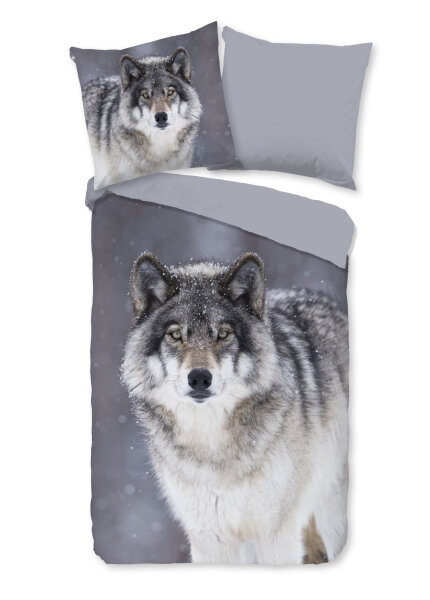 Good Morning Flanell Bettwäsche 155 X 220 cm + 1- 80 X 80 cm Wolfie wolf grau