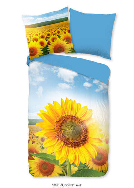 Good Morning Renforcé Bettwäsche 135 X 200 cm + 1- 80 X 80 cm Sonne sunflowers bunt