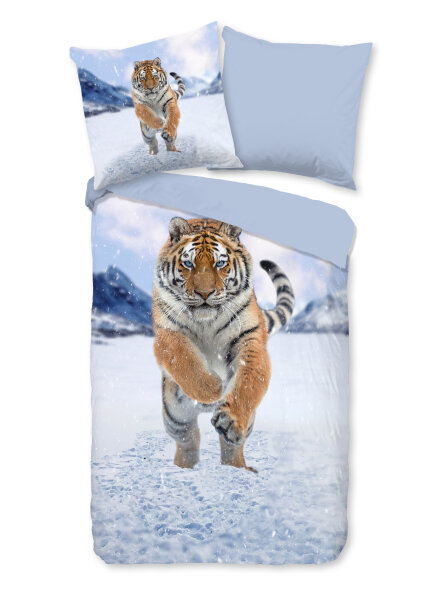 Good Morning Flanell Bettwäsche 135 X 200 cm + 1- 80 X 80 cm Zelda tiger in the snow bunt