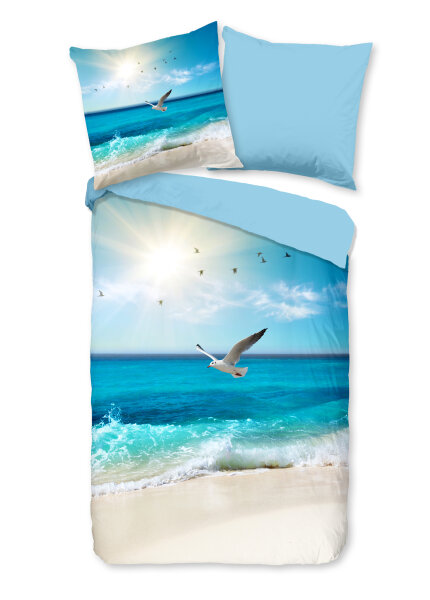 Good Morning Renforcé Bettwäsche 135 X 200 cm + 1- 80 X 80 cm Sealife beach theme bunt