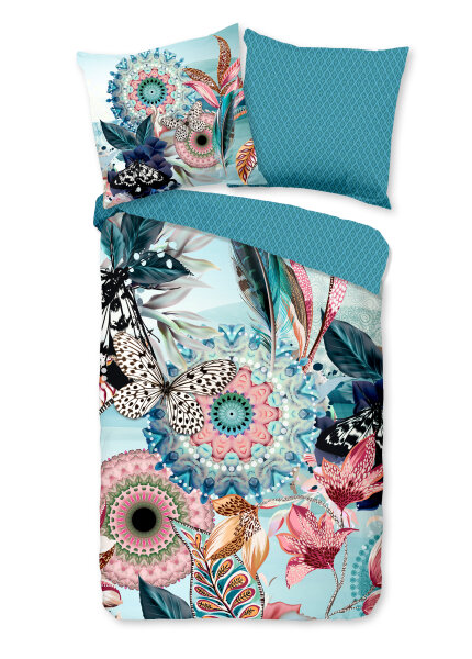 hip Mako Satin Bettwäsche 155 X 220 cm + 1- 80 X 80 cm Maximilian mandalas and flowers blau