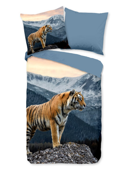 Pure Microfaser Bettwäsche 135 X 200 cm + 1- 80 X 80 cm Sky tiger in the mountains bunt