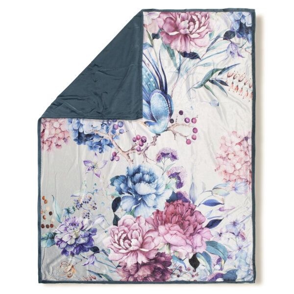 Descanso Polyvelvet Kuscheldecke 130 X 160 cm Mondet flowers grau