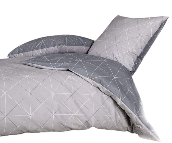 Soma Biber Bettwäsche 2tlg grau Silber 65101-08 | Bettwäsche-Set aus 100% Baumwolle | 2 teilige Wende-Bettwäsche 135x200 cm & Kissen 80x80 cm | Geometrisches Muster