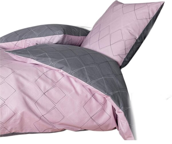Soma Biber Bettwäsche 2tlg grau rosa 65102-08| Bettwäsche-Set aus 100% Baumwolle | 2 teilige Wende-Bettwäsche 135x200 cm & Kissen 80x80 cm | Nordic nordisch Style Muster