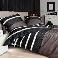 Soma Biber Bettwäsche Davos 2 teilig Bettbezug 135 x 200 cm Kopfkissenbezug 80 x 80 cm Nougat schwarz Streifen