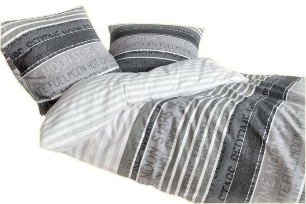 Soma Feinbiber Bettwäsche 2 teilig Bettbezug 135 x 200 cm Kopfkissenbezug 80 x 80 cm Davos 6481-8 platin graphit