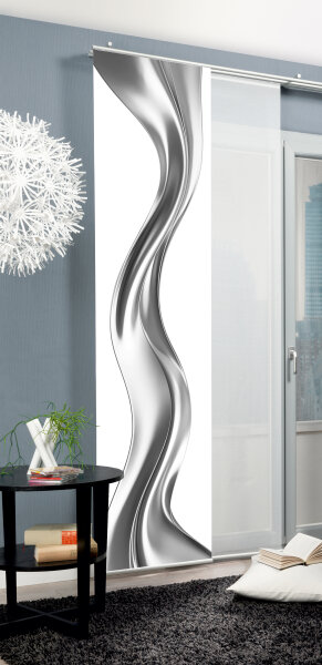 HOME WOHNIDEEN Schiebevorhang Dekostoff Seidenoptik Digitaldruck "Oakley" 245 x 60 cm 1x Schiebewand inkl. Paneelwagen und Klemmleiste Silber