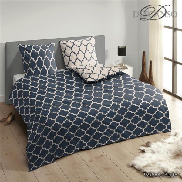 DESCANSO Mako Satin Bettwäsche 2 teilig Bettbezug 155 x 220 cm Kopfkissenbezug 80 x 80 cm 9278-K Blue