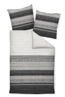 Janine Mako Satin Bettwäsche 3 teilig Bettbezug 200 x 200 cm Kopfkissenbezug 2 x 80 x 80 cm PALERMO 3076-8-620 platin graphit Streifen Schrift