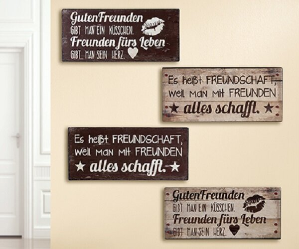 Gilde Metallschild Weisheit 30 x 12,5 cm Freunde braun und creme 4er Set